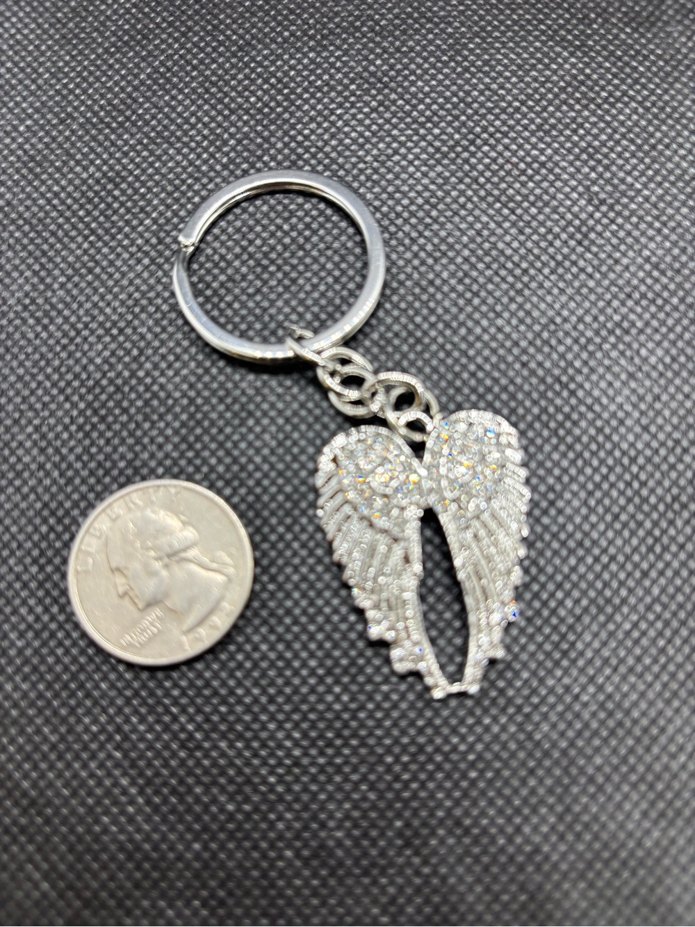 Angel Wing Sparkling Silver Pendant Keychain, Bag Charm, New - Picture 7 of 8
